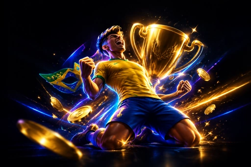 Estádio de futebol iluminado à noite com cotações ao vivo destacadas em telões